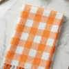 Sunny Orange & White Checkered Cotton Gamcha | Traditional Angvastra with Tassels