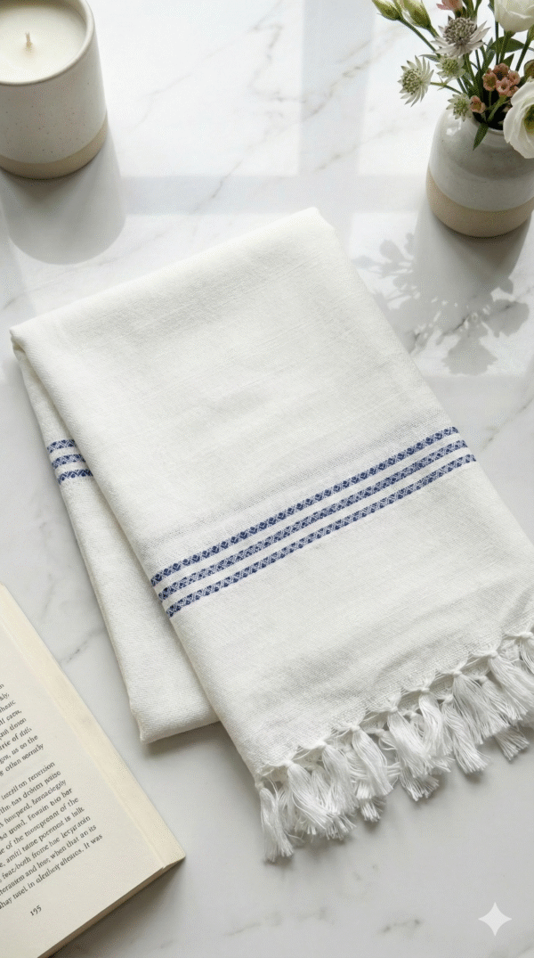 Gemini_Generated_Image_3yp7lp3yp7lp3yp7 Pure White Cotton Bath Towel with Intricate Blue Border | Minimalist Soft Gamcha
