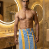 Bright Blue & Yellow Checkered Cotton Lungi | Soft Bath Towel with Tassels