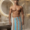 Premium Cotton Bath Towel - Blue & Brown Checkered Design | Soft Large Gamcha with Tassels