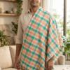 Soft Peach & Sea Green Checkered Cotton Angvastra | Pastel Traditional Gamcha