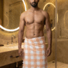 Gemini_Generated_Image_94aptu94aptu94ap Soft Peach & White Checkered Cotton Towel | Premium Bath Gamcha with Side Tassels