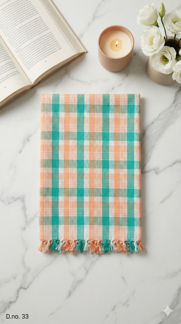 Soft Peach & Sea Green Checkered Cotton Angvastra | Pastel Traditional Gamcha
