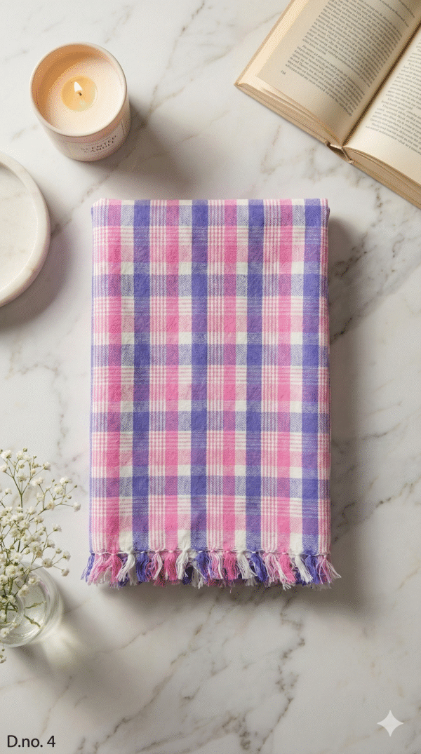 Vibrant Pink & Purple Checkered Cotton Towel | Soft & Trendy Bath Gamcha for Men