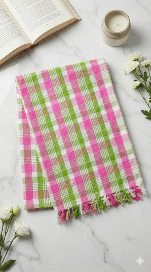 Gemini_Generated_Image_hey55whey55whey5 Refreshing Cyan & Beige Checkered Cotton Towel | Soft Bath Gamcha with Side Fringes