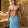 Cool Blue & Purple Checkered Cotton Towel | Trendy Bath Gamcha with Side Fringes