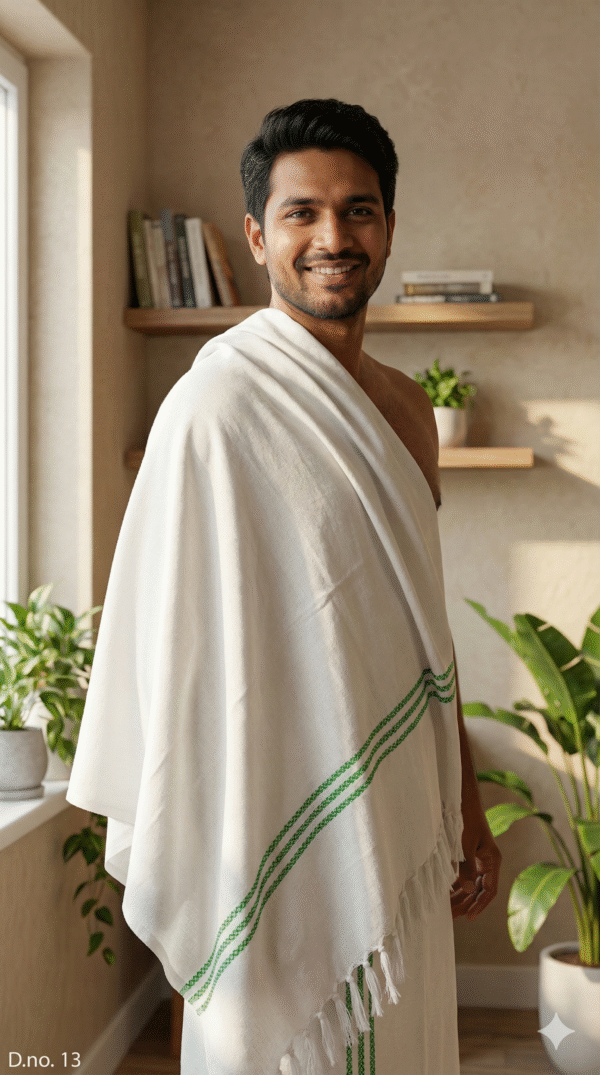 Gemini_Generated_Image_ipmuliipmuliipmu Pure White Cotton Angvastra with Green Woven Border | Traditional Pooja Gamcha