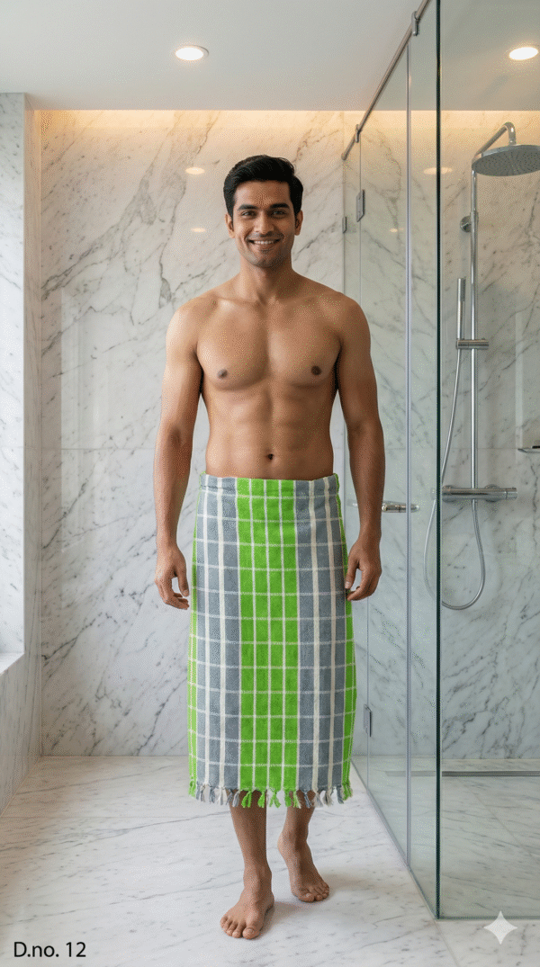 Fresh Green & Grey Checkered Cotton Gamcha | Soft Daily Wear Towel with Tassels
