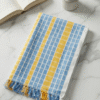 Bright Blue & Yellow Checkered Cotton Lungi | Soft Bath Towel with Tassels