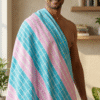 Refreshing Blue & Pink Striped Cotton Gamcha | Soft Angvastra with Tassels