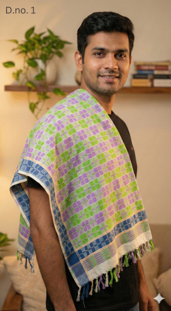 Gemini_Generated_Image_nadwe4nadwe4nadw Premium Cotton Lungi for Men - Green & Purple Checkered Design | Soft & Breathable Traditional Wear