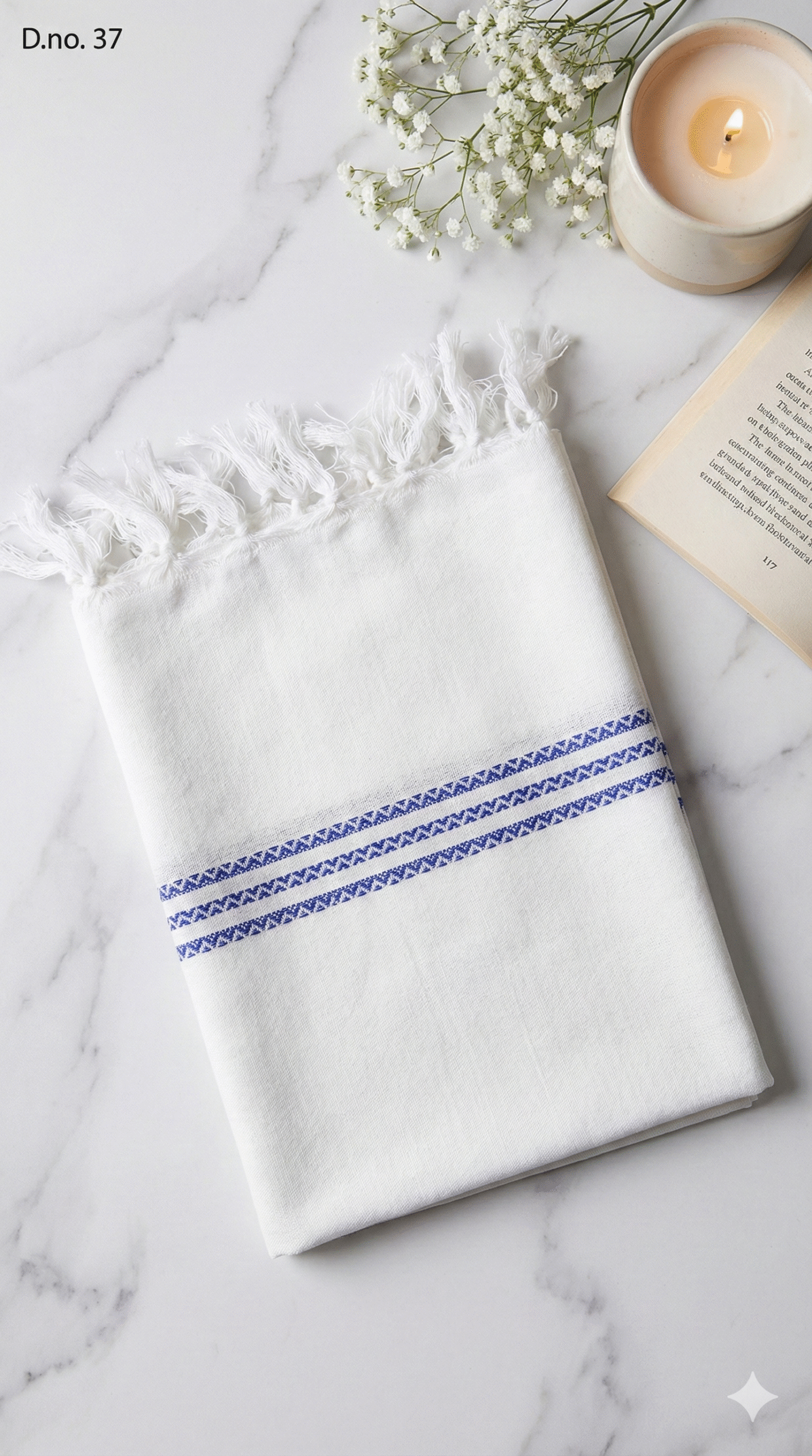 Elegant Cream & Blue Striped Cotton Angvastra | Premium Traditional Shawl