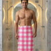 Vibrant Pink & White Checkered Cotton Towel | Soft Bath Gamcha with Side Tassels