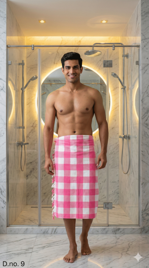 Vibrant Pink & White Checkered Cotton Towel | Soft Bath Gamcha with Side Tassels