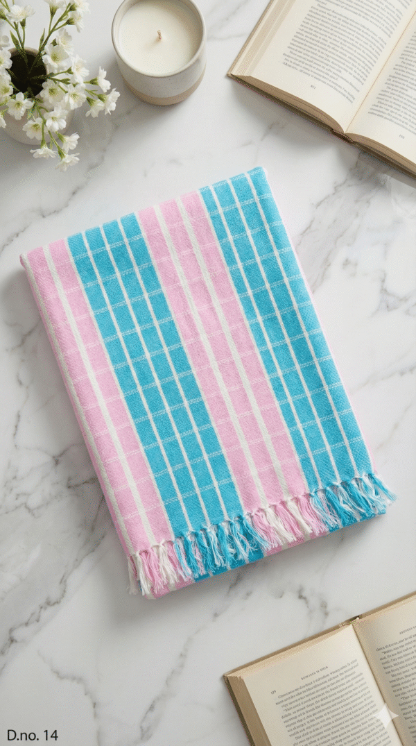 Refreshing Blue & Pink Striped Cotton Gamcha | Soft Angvastra with Tassels