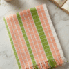 Premium Cotton Bath Towel - Orange & Green Checkered Design | Soft Gamcha with Tassels