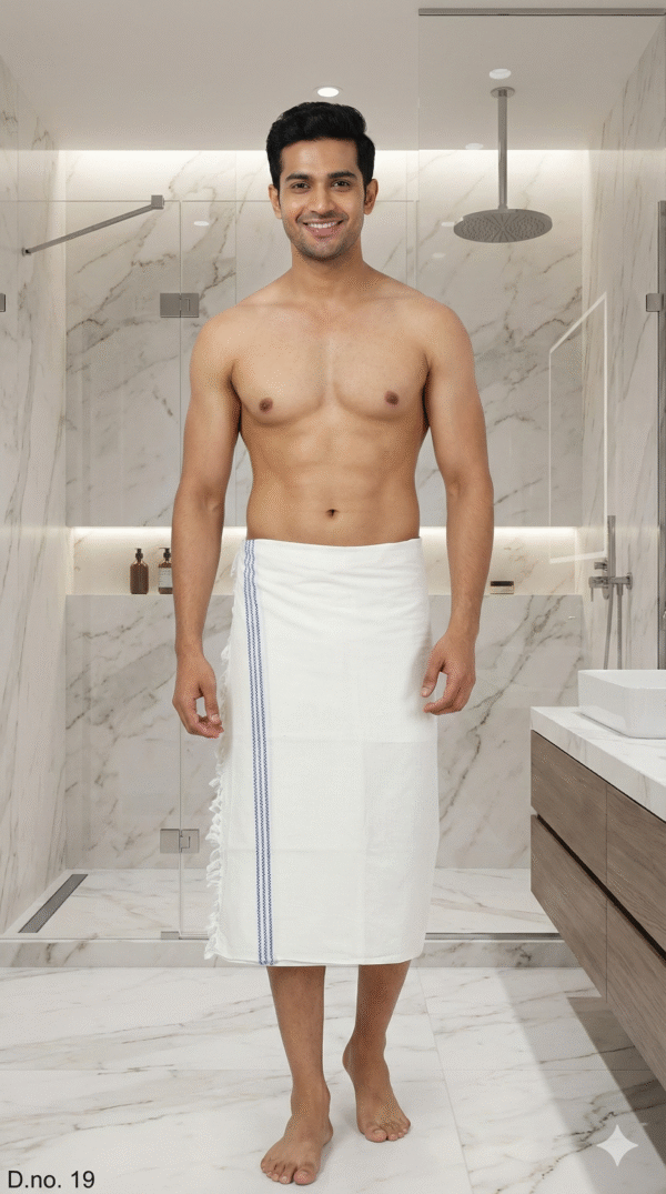 Gemini_Generated_Image_ue4yjmue4yjmue4y Pure White Cotton Bath Towel with Intricate Blue Border | Minimalist Soft Gamcha