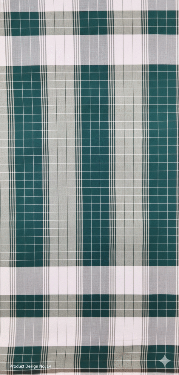 Men's Classic Plaid Lungi - High-Contrast Green, Grey & White Check