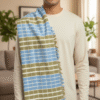 Earthy Blue & Olive Green Checkered Cotton Angvastra | Soft Traditional Gamcha