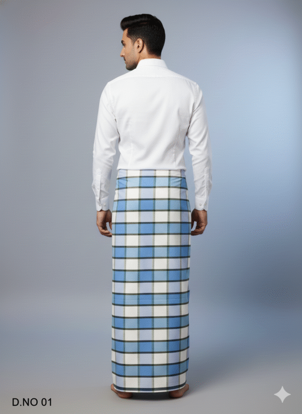 Generated Image December 08, 2025 - 5_34PM Men's Classic Polyester Lungi - White & Blue Check (2.25 Meters) - D.no. 01