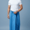 Men's Modern Polyester Lungi - White with Blue & Grey Border (2.25 Meters) - D.no. 03