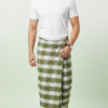 Men's Classic Polyester Lungi - Olive Green & White Check (2.25 Meters) - D.no. 04
