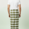 Men's Classic Polyester Lungi - Olive Green & White Check (2.25 Meters) - D.no. 04