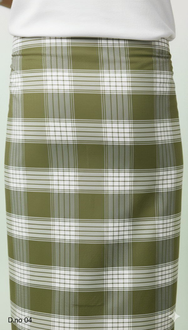 Men's Classic Polyester Lungi - Olive Green & White Check (2.25 Meters) - D.no. 04