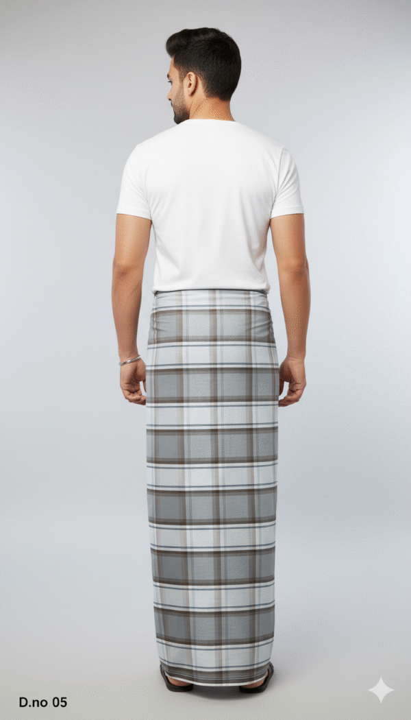 Generated Image December 08, 2025 - 8_52PM Men's Classic Polyester Lungi - Grey & White Check (2.25 Meters) - D.no. 05