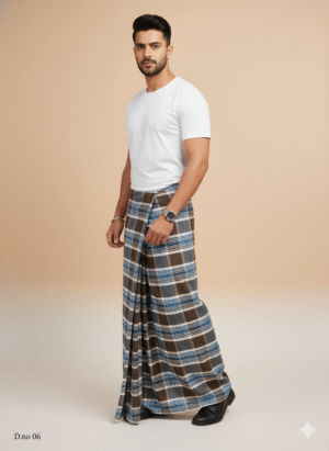 Men's Sophisticated Polyester Lungi - Olive Green & White Check (2.25 Meters) - D.no. 06