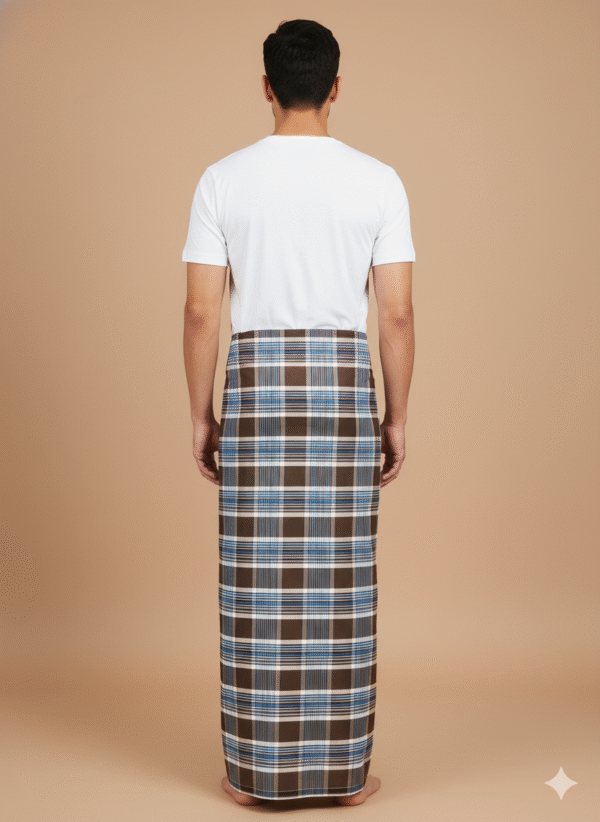 Men's Sophisticated Polyester Lungi - Olive Green & White Check (2.25 Meters) - D.no. 06