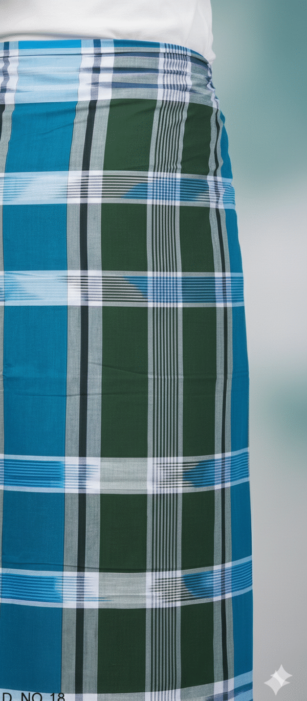 Men's Vibrant Plaid Lungi - Green & Blue Check Design (D.no. 18)