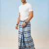 Men's Classic Polyester Lungi - High-Contrast Green & White Check (2.25 Meters) - D.no. 09