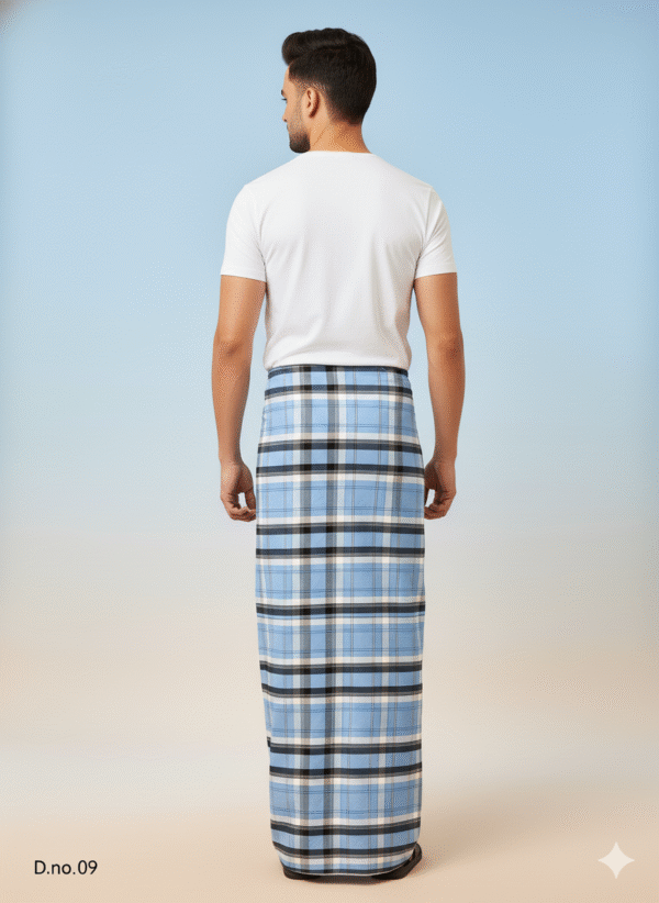 Men's Classic Polyester Lungi - High-Contrast Green & White Check (2.25 Meters) - D.no. 09