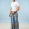 Men's Bold Polyester Lungi - Vibrant Blue & Multi-Tone Check (2.25 Meters) - D.no. 10