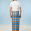 Men's Bold Polyester Lungi - Vibrant Blue & Multi-Tone Check (2.25 Meters) - D.no. 10