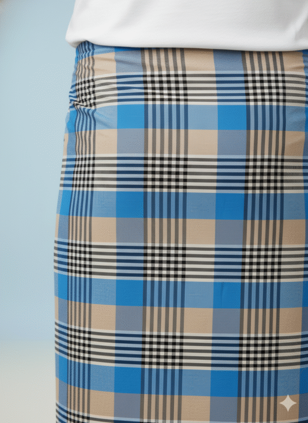 Men's Bold Polyester Lungi - Vibrant Blue & Multi-Tone Check (2.25 Meters) - D.no. 10