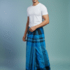 Men's Vibrant Cotton Lungi - Bright Blue & Navy Check (2.10 Meters) - D.no. 22