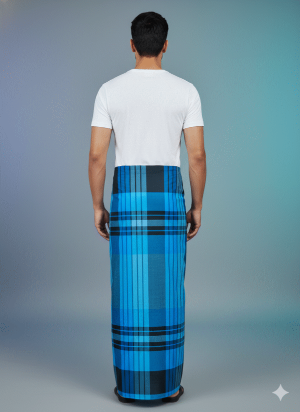 Men's Vibrant Cotton Lungi - Bright Blue & Navy Check (2.10 Meters) - D.no. 22