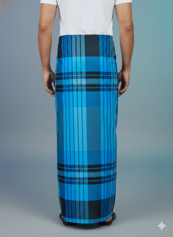 Men's Vibrant Cotton Lungi - Bright Blue & Navy Check (2.10 Meters) - D.no. 22