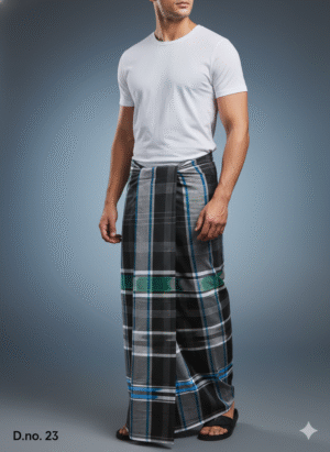 Men's Stylish Cotton Lungi - Black with Blue & Green Check (2.10 Meters) - D.no. 23