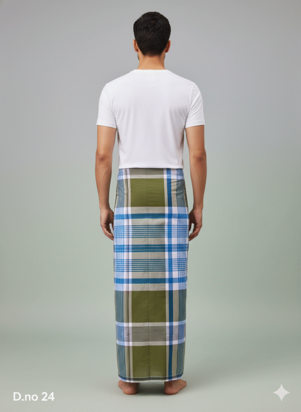 Men's Classic Cotton Lungi - Blue Vertical Stripes (2.10 Meters) - D.no. 24