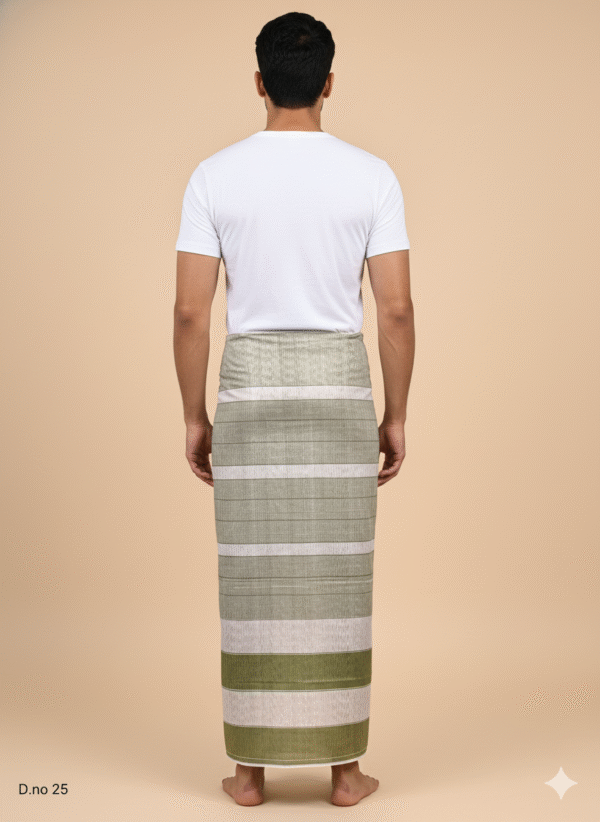 Generated Image December 09, 2025 - 4_14PM Men's Earthy Cotton Lungi - Olive Green & Beige Horizontal Stripes (2.10 Meters) - D.no. 25