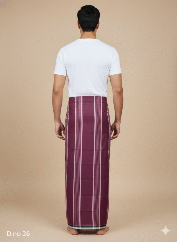 Men's Royal Cotton Lungi - Maroon Vertical Stripes (2.10 Meters) - D.no. 26