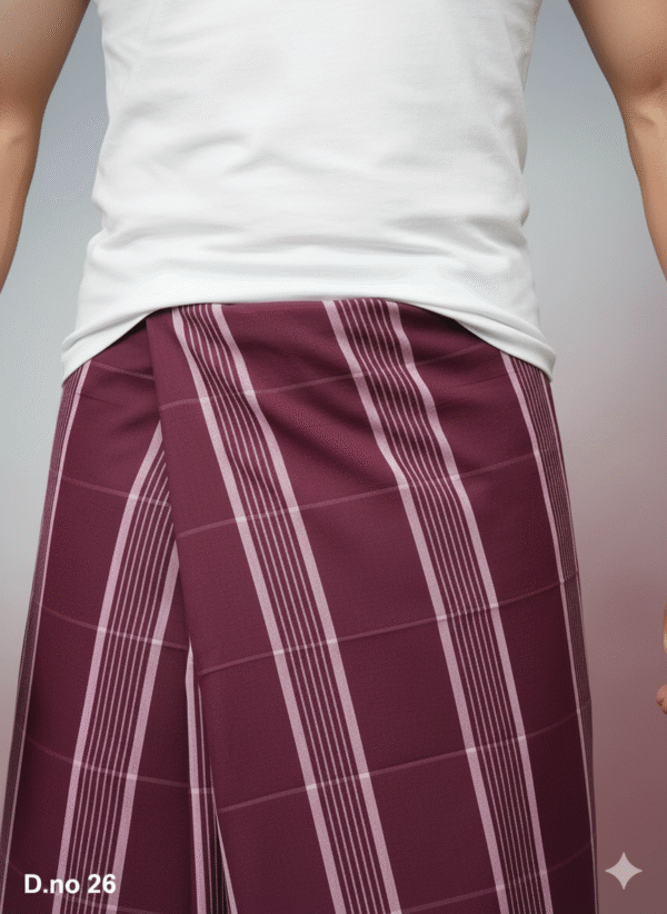 Men's Royal Cotton Lungi - Maroon Vertical Stripes (2.10 Meters) - D.no. 26