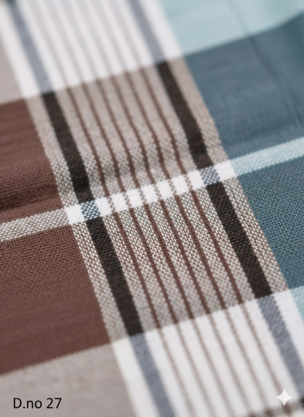 Men's Premium Cotton Lungi - Teal, Grey & Brown Check (2.10 Meters) - D.no. 27