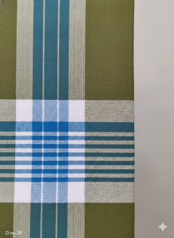 Generated Image December 09, 2025 - 6_34PM Men's Stylish Cotton Lungi - Olive Green, Blue & White Check (2.10 Meters) - D.no. 28