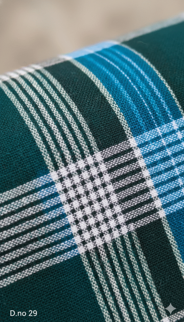 Men's Premium Cotton Lungi - Dark Green, Blue & White Check (2.10 Meters) - D.no. 29