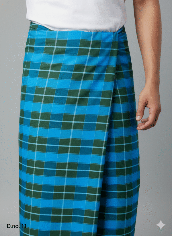 Men's Bold Polyester Lungi - Dark Green & White Check (2.25 Meters) - D.no. 11