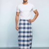 Men's Fresh Polyester Lungi - White & Blue Check (2.25 Meters) - D.no. 12